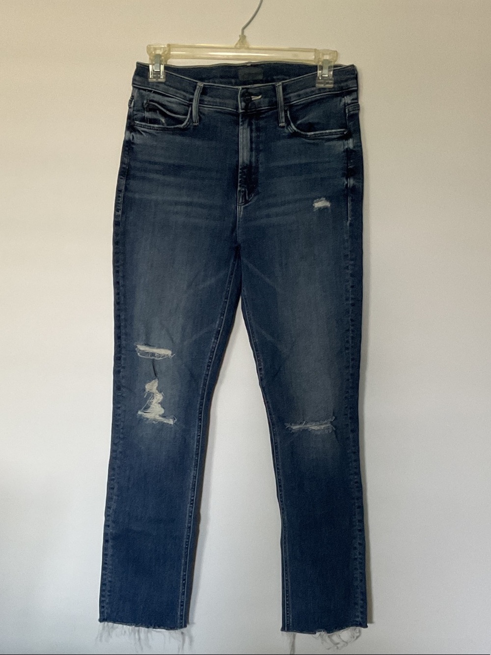 MOTHER Skinny Distressed Dark Blue Jeans